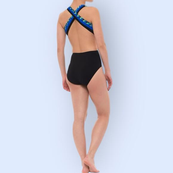 GOTTEX Profile Swimsuit Sz 10 NWT Black Blue Green Zip Formation 1 Pc Beach NEW - Picture 11 of 11